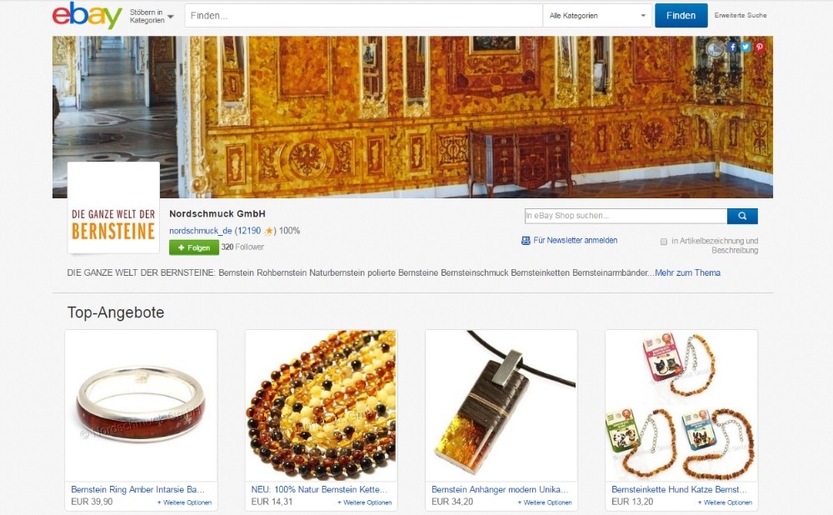 Startseite des eBay-Shops von Nordschmuck, Foto: Screenshot